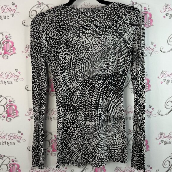 BCBGMaxAzria shirt tip dotted swirls Black and White Swirl Long Sleeve Top - Picture 2 of 10